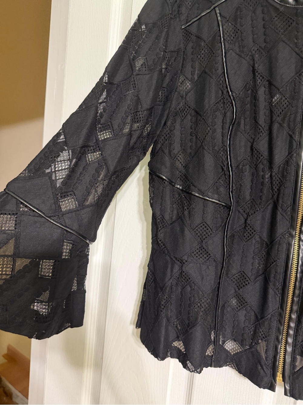 INC International Concepts Black Lace Zip-Front Blazer with Gold Hardware - Picture 3 of 5